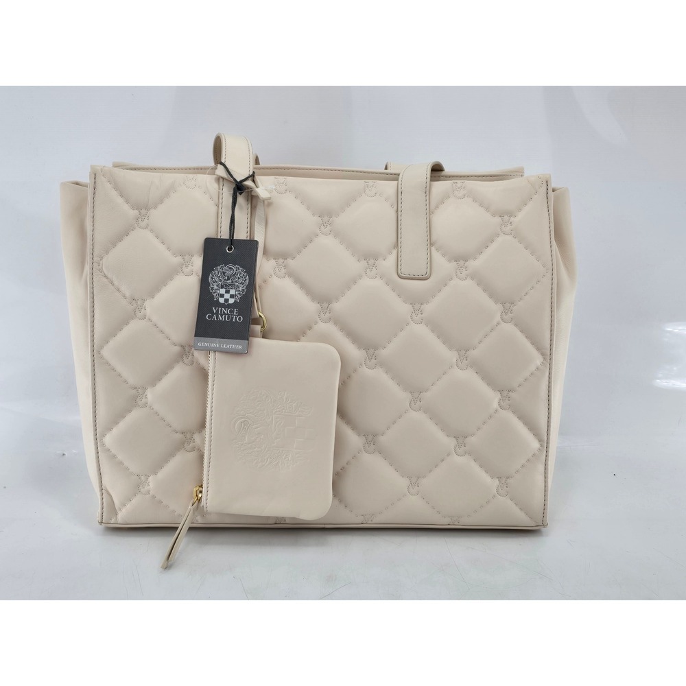 Vince Camuto Barry Quilted Leather Tote Bag Women Large Warm Vanilla - New